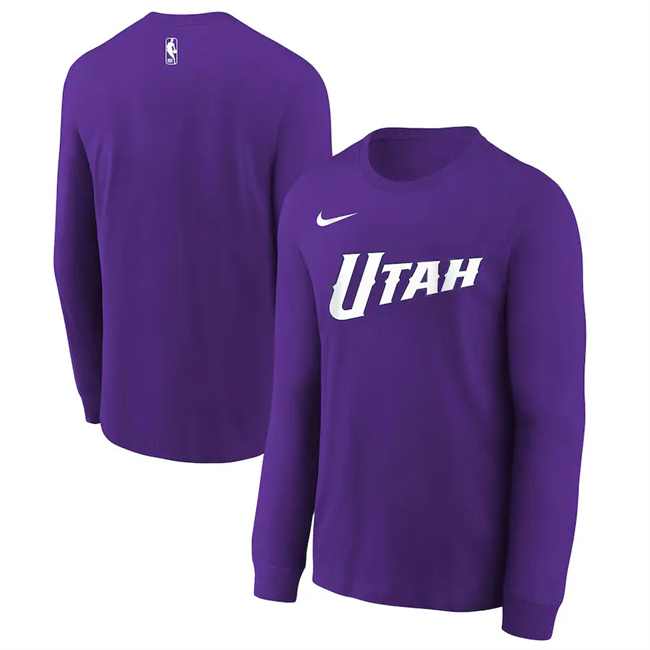 Men's Utah Jazz Purple 2024/25 City Edition Essential Logo Long Sleeve T-Shirt